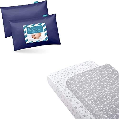 Креветчето за креветчиња 2 пакувања опремени за стандардно креветчето и печатењето на starвезди со сатенско дете дете Перница 2 пакет