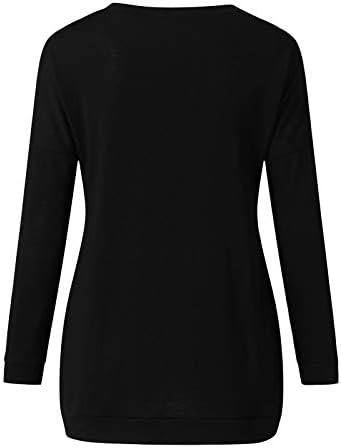 ADSSDQ лесен тркалезен врат Туника Туника со долг ракав на врвот на жените за удобни влезови печати кул полиестерски пад џеб пуловер