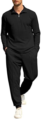 Esobo mens 2 парчиња облеки обични патенти со долги ракави Поло кошули џогер одговара на летни патеки