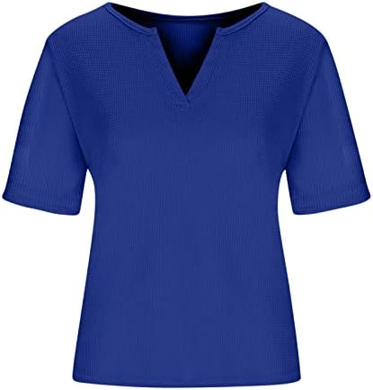 Womenените, кратки ракави 2023 VNECK памук случајно основно лабаво вклопување опуштено вклопување кошула за блузи за девојки лето есен QC