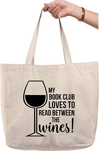 Клуб за книги сака да чита помеѓу вината! стаклена силуета смешна природна платна торба за смешен подарок