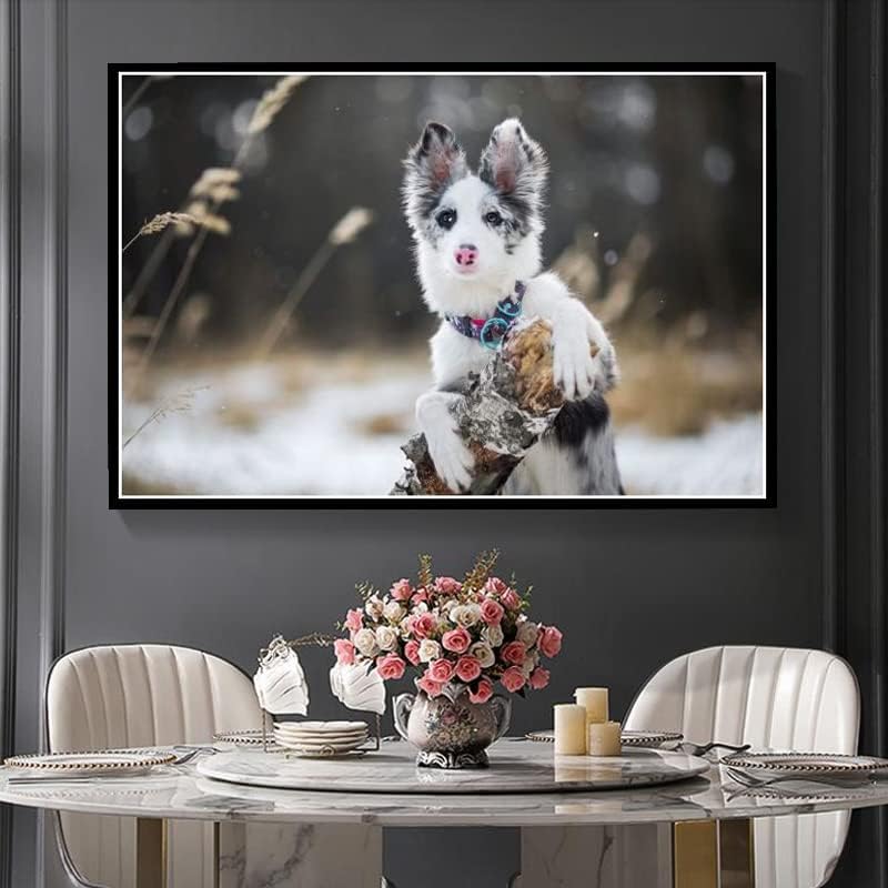 Граница Коли симпатична милениче куче пејзаж животни 5д комплет за сликање на дијаманти за возрасни деца, занаетчиски занаетчиски