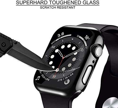 Случај на Uluq за серијалот на Apple Watch 6/5 /4 /SE 40mm со заштитено стакло за заштита на стакло 2 пакет, чувар на браник на чувари, целосна
