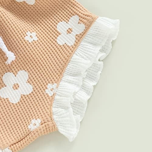 Облека за девојчиња од новороденче Мандизи лето цветно печатење плетено ромпер -руф, цветач со шорцеви од 3 парчиња облека од 3 парчиња облека