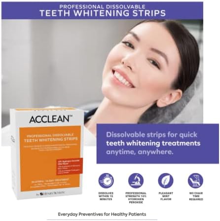 Aclean 10% ленти за белење на водород пероксид заби; Растворливи ленти за белење за 28 третмани; Една кутија од 56 ленти за белење на заби