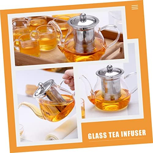 Luxshiny 1 сет чајник со чајник, кинески чајник рачен чај котел Висока боросиликат канцеларија не'рѓосувачки челик чај додатоци