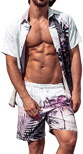 Xiloccer панталони Облека мажи манкери за плажа облека за мажи хавајски кошули лето 2 парчиња сет плажа со кратки ракави шорцеви