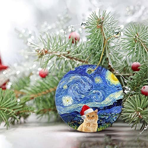 Божиќни украси од портокалова мачка 2022-starвездичка ноќ симпатична санта капа мачка празник присутен Божиќ дрво декор симпатично животно