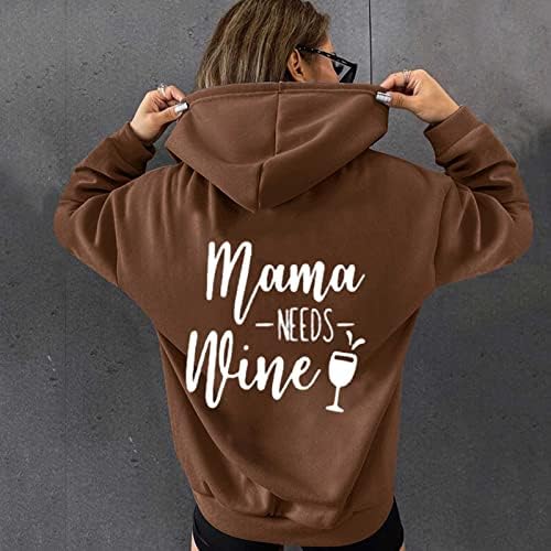 На мама му е потребна винска печатена качулка врвот за жени мода за слатко писмо пуловер, џемпери, палто за кошула со долг ракав
