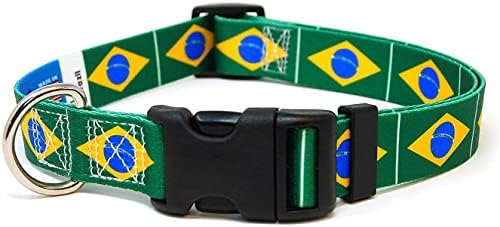 Јака од Бразил кучиња | Бразилско знаме | Брза за брзо ослободување | Направено во NJу ерси, САД | За средни кучиња | 1 инч широк