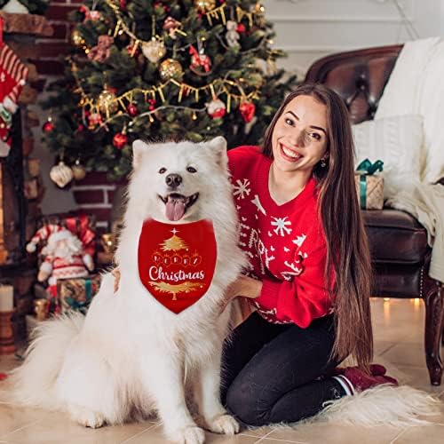 Anydesign 2 пакувања Божиќно кучиња бандани злато новогодишно елка Бибс црвена зелена весела Божиќна шамија за кучиња за миење садови за миленичиња