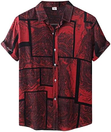 XXBR краток ракав Хавајски кошули за мажи, копче надолу лапел јака Бохо геометриска печатена обична кошула на плажа врвови совпаѓаат