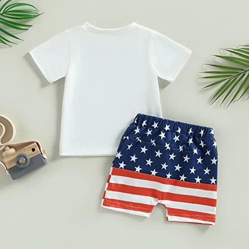Lzcyilanxiulsl бебе момче 4 -ти јули облека сите американски букви печати кратки ракави маица+starsвезди ленти шорцеви четврта облека
