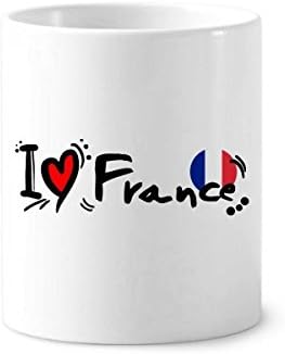 Го сакам Франс Светско знаме на срцето за заби, држач за заби, кригла керамички штанд -молив чаша