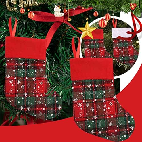 Божиќни чорапи за подароци торби бонбони чорапи чорапи торби со снегулки карирани карани држачи за држачи за дрво украс за вineубени