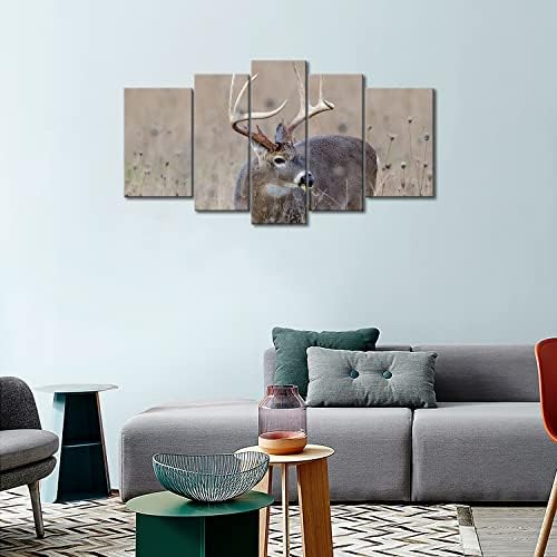 5 панел wallидна уметност бело -елен на елени во магливо поле сликајќи ја сликата печатење на платно животни слики за домашно декорација за украсување
