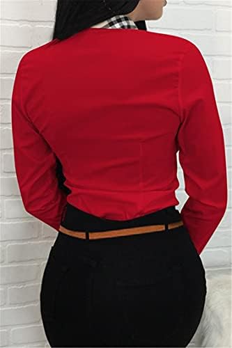 Womenените на вратот на Andongnywell Womenените се врвови со шифонски блуза со долги ракави, печатена кошула со повеќебојни кошула
