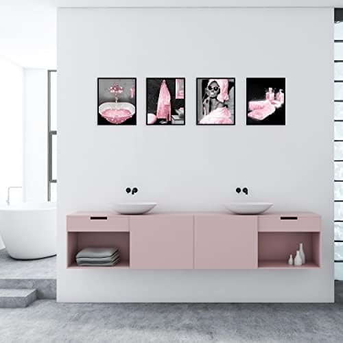 Yaodayao модна wallидна уметност декора за отпечатоци сет од 6 црно -бели розови глам сјајни платно постери слики слики смешни