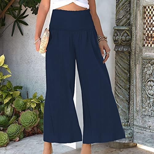 Обични панталони за жени на Јузих со џебови лабави се вклопуваат со широка нога јога џемпери удобни спортови со високи половини