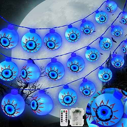 [8 режими и тајмер] 29,5 ft 60 LED lED Halonturee Eyeball String Lights Ноќта на вештерките Декорации Далечински управувач водоотпорна