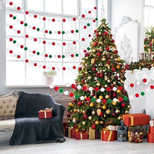 Црн дроб 5 Парчиња Божиќни Помпони Венец Влакна Топка Низа Украсување Банер За Дрво, Камин И Ѕид Декорација