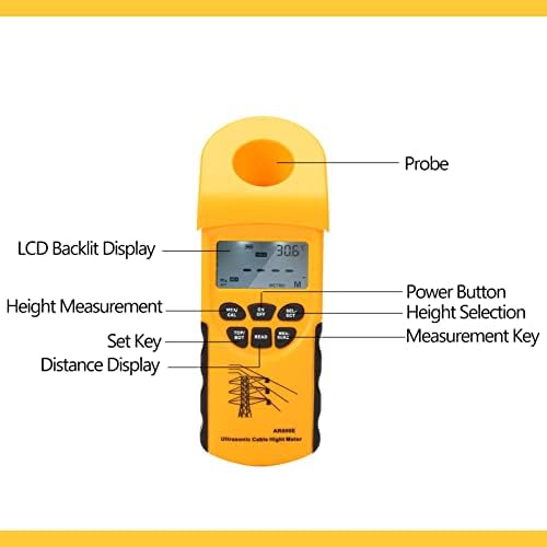 Ултразвучен мерач на висина на кабел, паметен сензор AR600E LCD дисплеј 6 кабли 3-23m мерење Ултразвучен кабел за висина на висина на мерачи