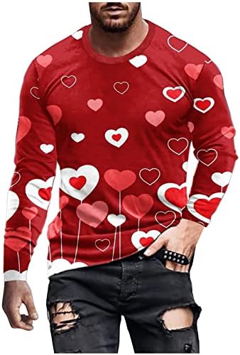 Кошули Со долги Ракави За Мажи, Обичен Кружен Врат Редовно Вклопување Пуловер Денот НА Вљубените 3Д Печатени Маици Блузи Плус Големина