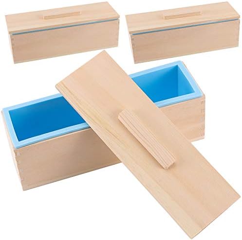 Zeonhei 3 сет 45 мл силиконски сапунски калапи леб, флексибилен правоаголен сапун што прави калапи со дрвени капаци од дрвена кутија, сапуни за
