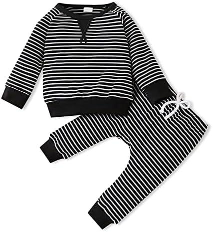 Patpat бебешки момчиња облека со џемпери за џемпери со долги ракави шарени пулвер, врвни панталони за новороденчиња поставени 2 парчиња