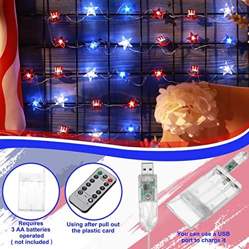 4 -ти јули Декорации Светла 16,4 ФТ 50 LED диоди црвени бели буле starsвезди и американски знамиња со низа светла водоотпорни бајки