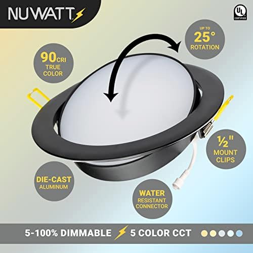 Nuwatt 6 Инчен Прилагодлив Круг Led Downlight, 12 Пакет, 12W Затемнето LED Таванот Светлина, 5-во-1 CCT, Вдлабнати Трим &засилувач;