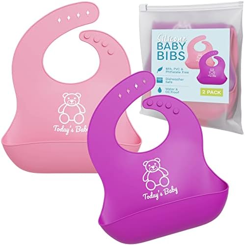 Силиконски биб за бебиња со фаќање храна - 2 пакувања силиконски бебешки биб за момче или девојче - унисекс новороденчиња, мали деца со