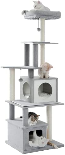 Made4pets модерна кула за мачки за големи мачки, дрво мачка дрво со гребнатини и врвен кревет, високи кутии за легло од мачки за