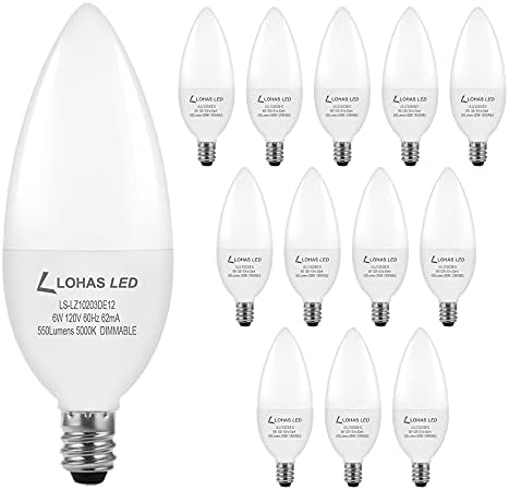 Lohas E12 Candelabra LED Светилки, 6W, Затемнета LED Сијалица, Еквивалент 60W Блескаво Сијалица, 550LM LED Светилки Свеќа, 5000K Дневна