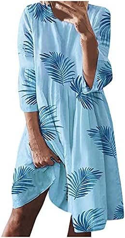 Fragarn женски плус фустани со големина долги ракави бохо -случајни принт плетиран туничен фустан околу вратот на вратот лабава забава за плажа