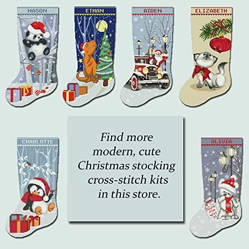 Комплети за вкрстени бод за возрасни печат персонализирани божиќни чорапи, симпатични Божиќни пингвин, иглички преброени лесни едноставни