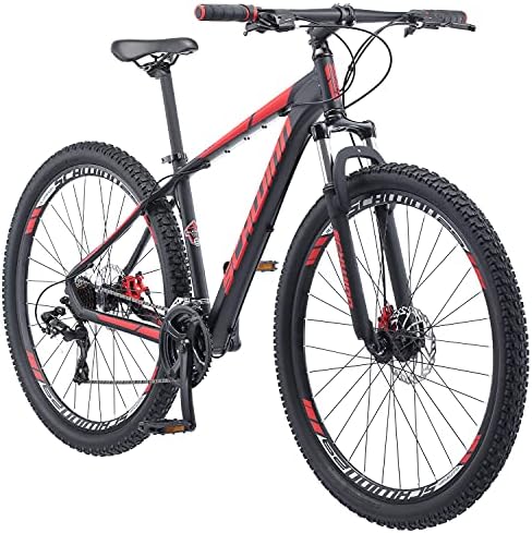 Швин Бонафид Менс планински велосипед, предна суспензија, 24-брзински, 29-инчни тркала, 17-инчен алуминиумска рамка, мат црна/црвена боја
