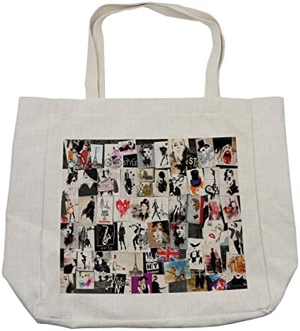 Торба за шопинг на скицата Амбесон, колаж со бесплатни цртежи Портрети на жени се соочуваат со апстрактна слика, еко-пријателска торба за еднократно