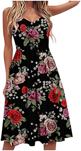 Fragarn пролетни фустани за жени, женски модни лежечки без ракави тенок секси секси V-врат печатен фустан со средна должина