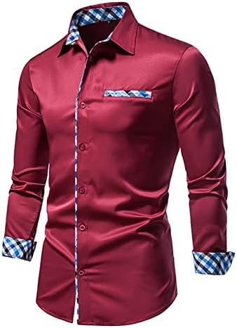 Долги ракави на маифу-GJ Стилски кошули Стилски кошули со цврста боја со цврста боја, класично копче за пешачење надолу, кошула