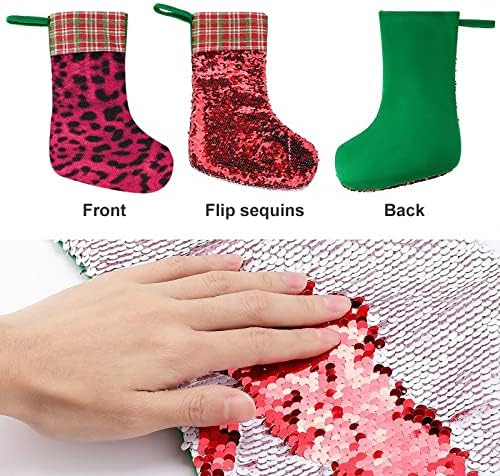 Црвен леопард секвенци за Божиќни празници Реверзибилни бои што се менуваат магичен фонд за Божиќно дрво Камино виси чорапи