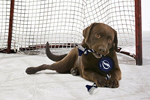 НХЛ Тампа Беј Молња Пак играчка за кучиња и мачки. Играјте хокеј со вашето домашно милениче со ова лиценцирано кучиња Тешка