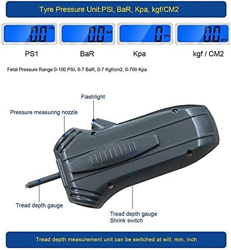 XJJZS 3-во-1 дигитален мерач на притисок на гуми во гума за надморска височина за мониторинг на притисок на гумите на гуми LCD