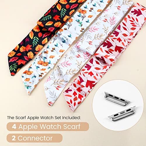 JR.DM Silk Watch Band 4 Пакет компатибилен за Apple Watch Band SE/6/5/4/3/2/1 38mm 40мм, симпатичен опсег на Apple Watch со Leapard/Flower Fashion