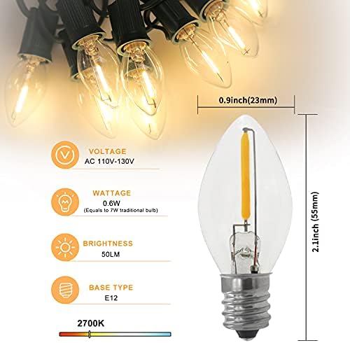 Ноќни Светилки C7 Candelabra LED Светилки 0,6 W Еквивалентно НА 7W Бело Топло 2700k Надворешни Жичани Светла Водоотпорно Чисто Стакло Ноќни