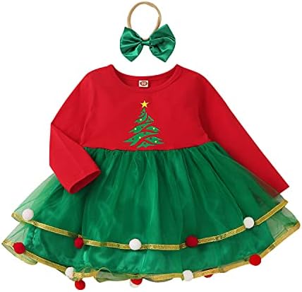 Дете за бебиња девојчиња Божиќ туту фустан за новороденче биволи карирани долги ракави, фустани за забава со лак за глава