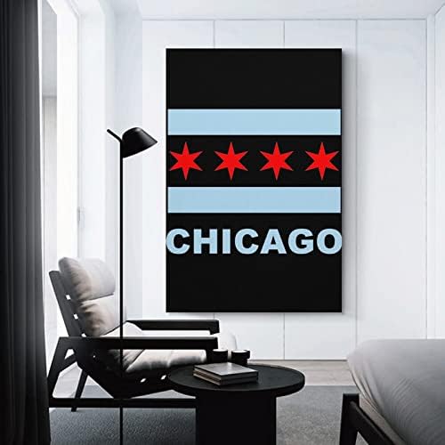 Државно знаме на Чикаго, печатено сликарство wallидно уметности, модерно уметничко дело вертикално висино слика за декорација на домови во спална