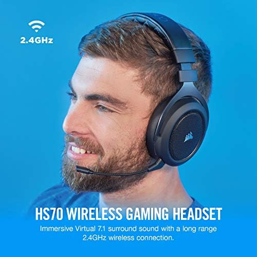 CORSAIR HS70 Безжични Слушалки За Игри-7.1 Слушалки За Опкружувачки Звук За Компјутер-Сертифициран Дискорд-Драјвери од 50мм-Јаглерод