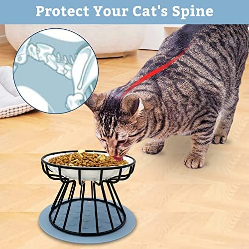 Керамички сад за мачки со метални штандови подигнати чинии за мачки покачени маче сад за миленичиња храна и станица за хранење вода за кутре