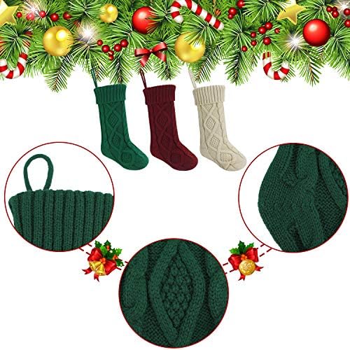 Божиќни чорапи на Qkurt, 3 парчиња 18 инчи со голема големина класична цврста боја Божиќ Камило виси порибување за семејни празници